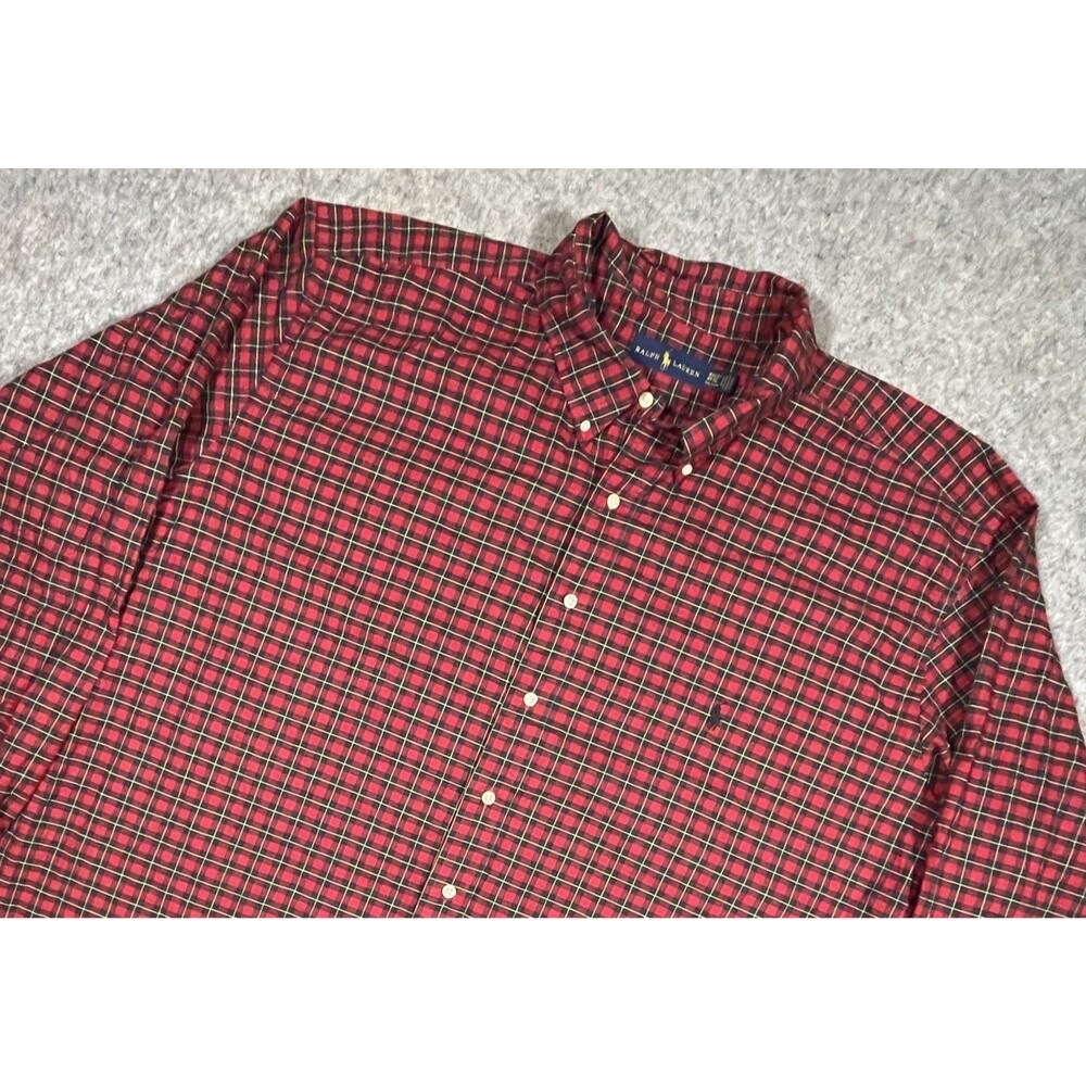 Polo Ralph Lauren Button Up Shirt Red Green Plaid Long Sleeve 4XLT Pony Logo